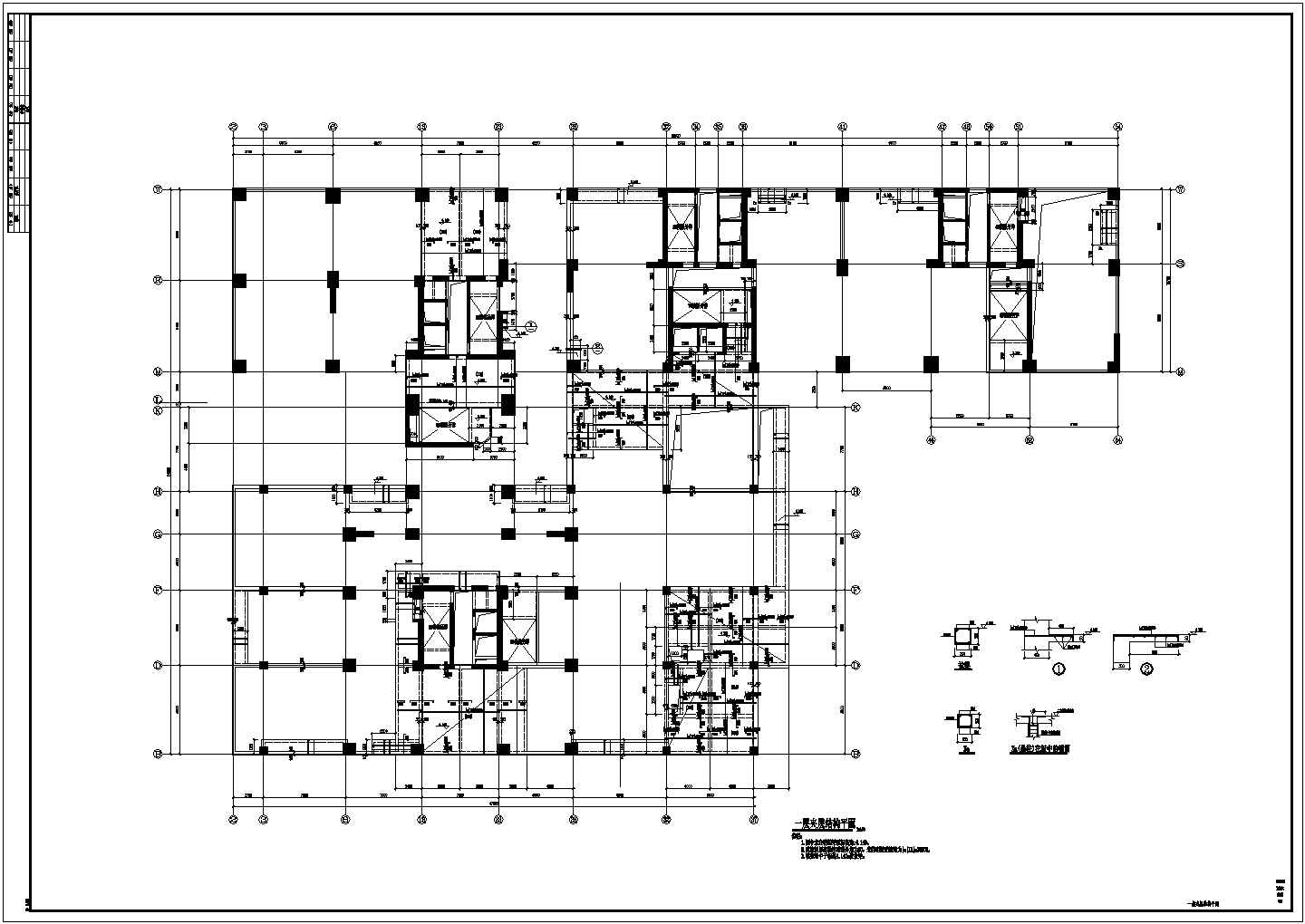 某33层框架剪力墙结构商住楼设计cad全套结构施工图(含设计说明，含桩基设计)