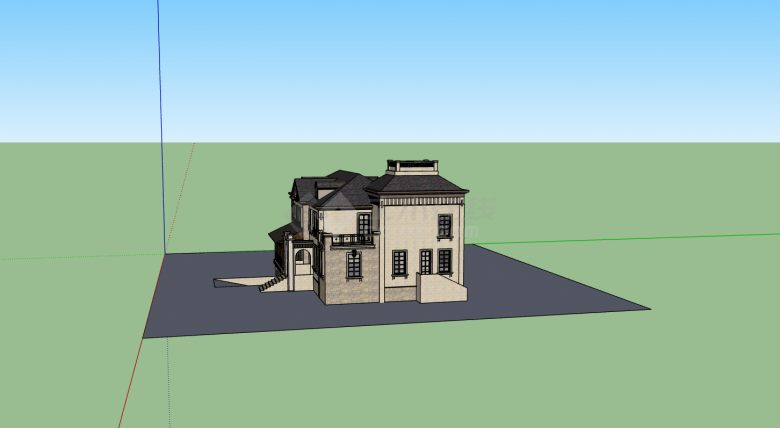 大坡顶米色墙体别墅su模型-图二