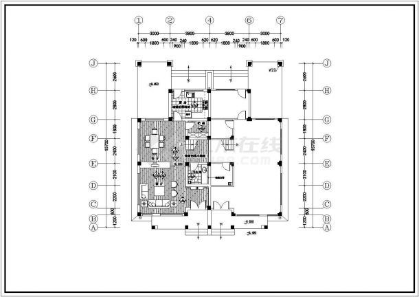 某二层带阁楼层砖混结构高档别墅室内装修设计cad全套施工图（标注详细）-图二