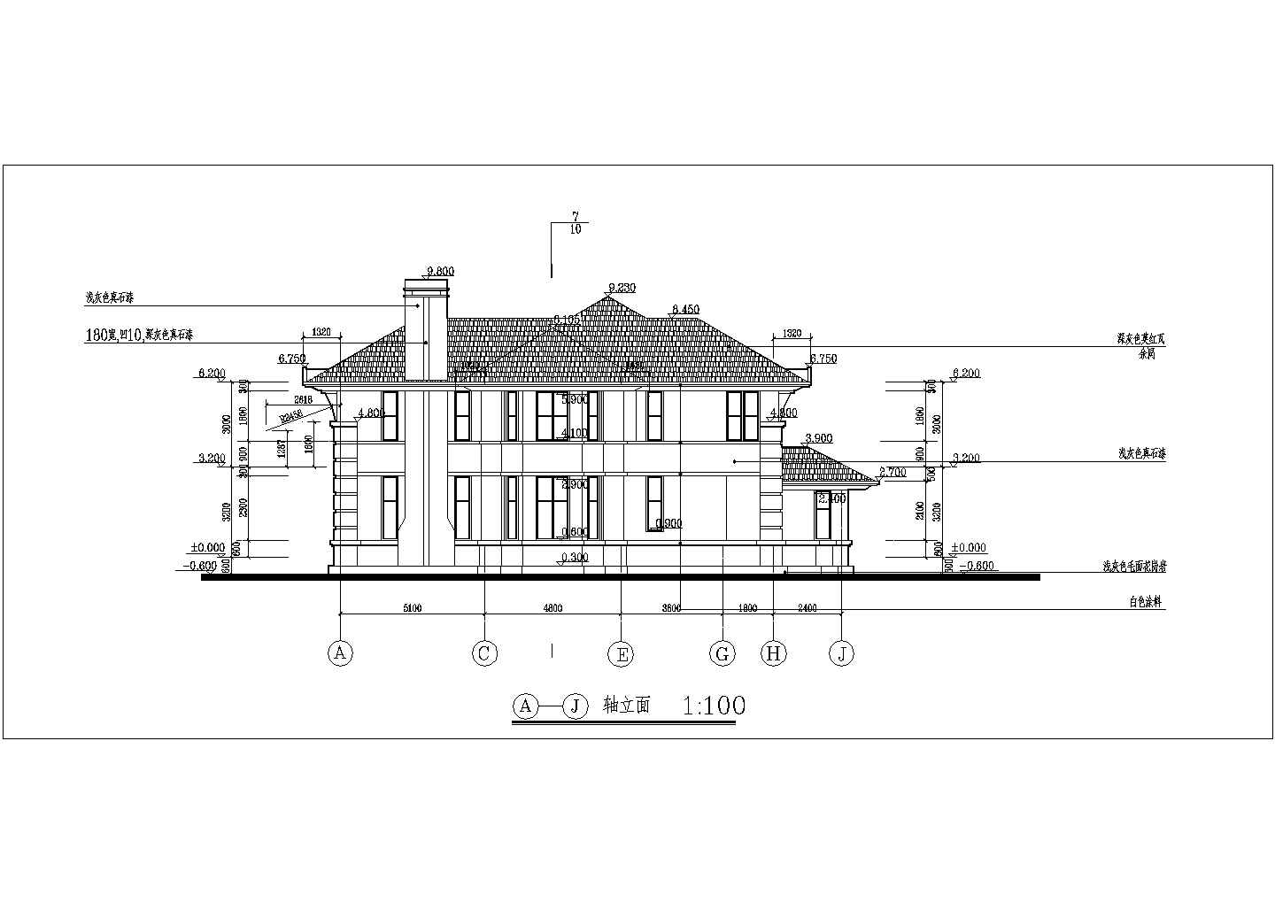 某二层框架结构精致型乡村别墅设计cad建筑方案图（标注详细）