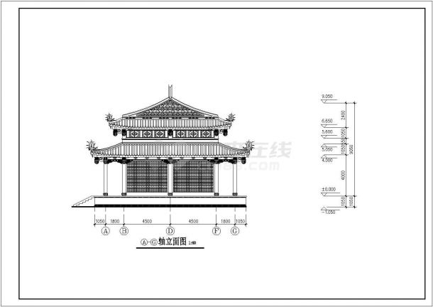 某地区龙山寺仿古建筑详细设计施工方案CAD图纸-图二
