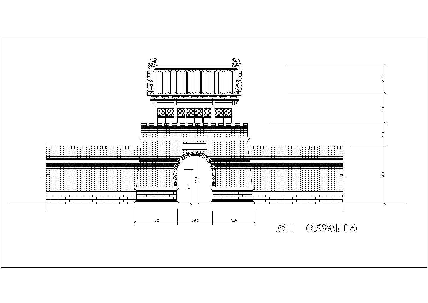 某地旅游区仿古山门建筑详细设计施工方案CAD图纸