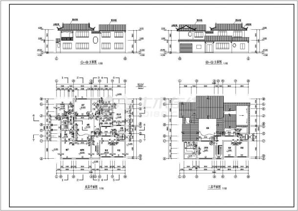 某地区三套仿古别墅建筑设计详细方案施工CAD图纸-图二