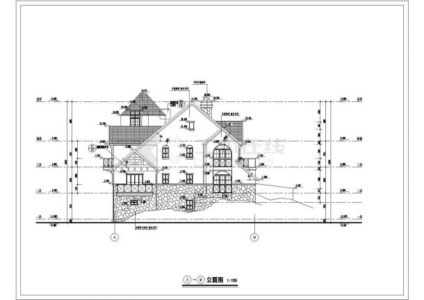 某三层框架结构乡村欧式别墅设计cad全套建筑施工图（标注详细）-图二