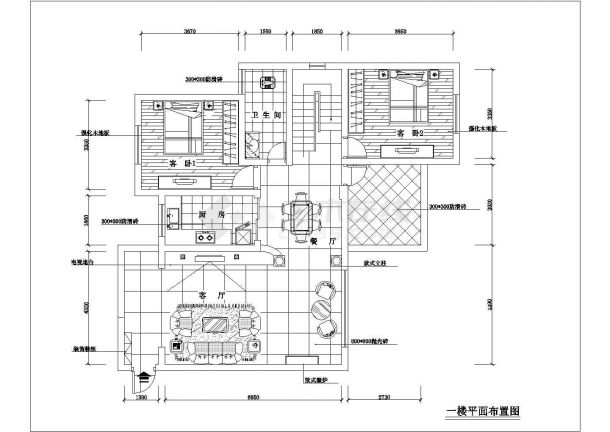 某二层砖混结构小型别墅室内装修设计cad全套施工图（甲级院设计）-图二