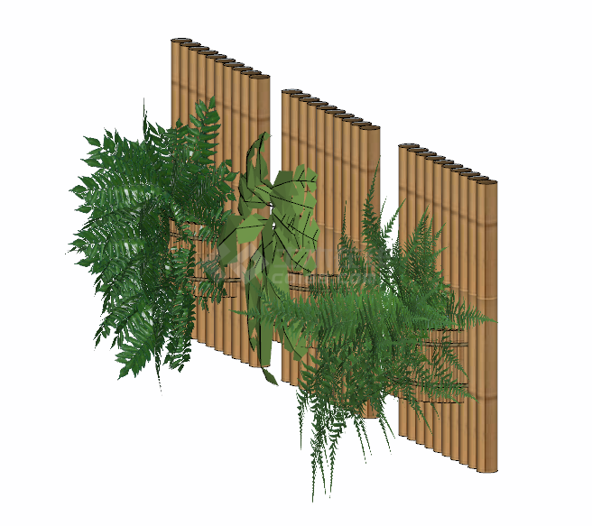 竹子组合成的带有绿色植物的绿墙花架su模型-图二