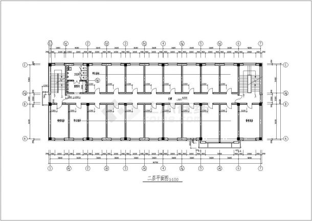 某长40.7米 宽14.6米 3层框架结构1791.59平米学生宿舍楼设计cad建筑方案图【标注详细】-图一
