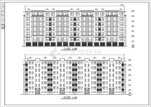 某长55.2米 宽14.7米 七层框架结构四单元对称户型经典住宅楼设计cad全套建筑施工图（标注详细）-图二