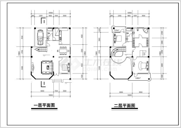 某三层框架结构新农村别墅设计cad建筑方案图（含2种户型设计）-图一