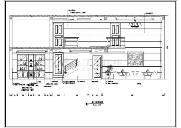 某二层砖混结构乡村别墅室内装修设计cad立面施工图（甲级院设计）-图一