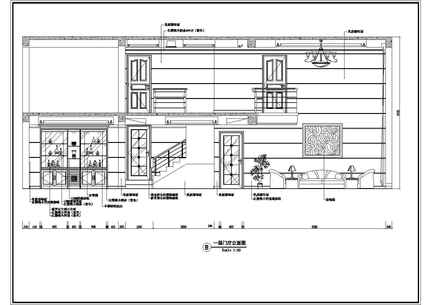 某二层砖混结构乡村别墅室内装修设计cad立面施工图（甲级院设计）
