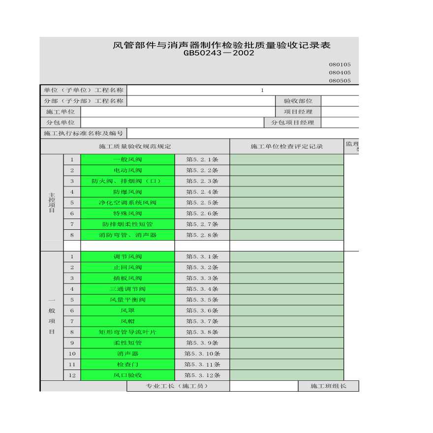 某工程风管部件与消声器制作的检验批质量验收记录表-图一