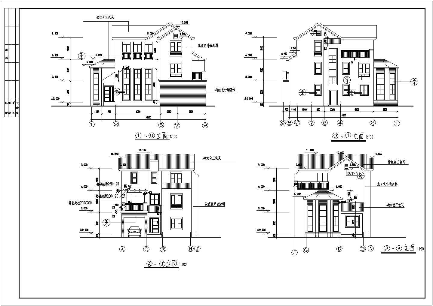 别墅设计_某三层地中海风格别墅设计CAD图
