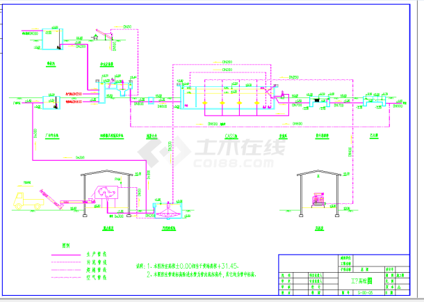 某地日处理水量15000吨污水处理厂工艺CAD图纸-图一