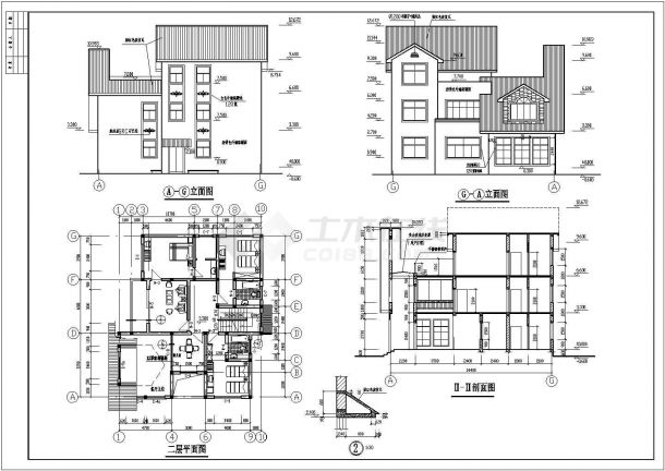 别墅设计_某地中海风三层别墅设计CAD图-图二