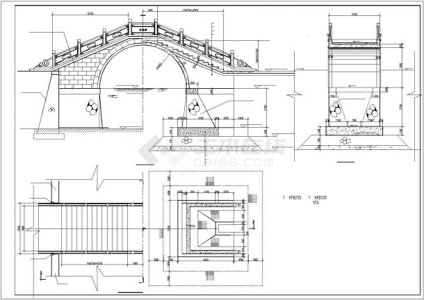 海口市某湿地公园内部古典拱桥结构设计CAD图纸-图二
