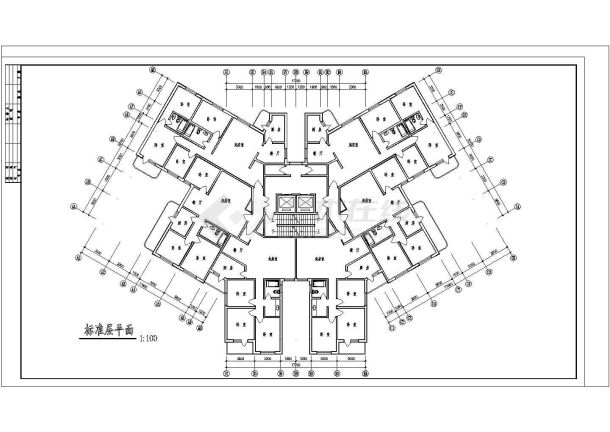 某地高层塔式户型公寓楼全套建筑施工设计cad图-图二