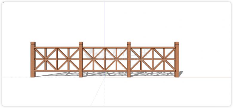 中式木方米字组合木质栏杆su模型-图一