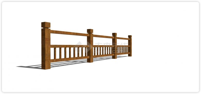 新中式半镂空矩形木质栏杆su模型-图二