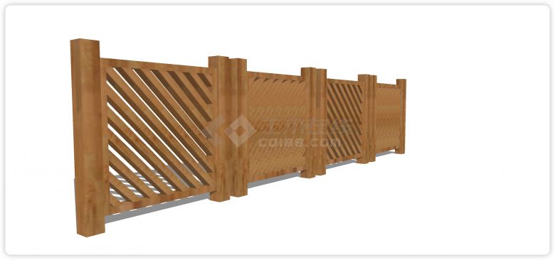 四段不连接对角斜线造型木质栏杆su模型-图二
