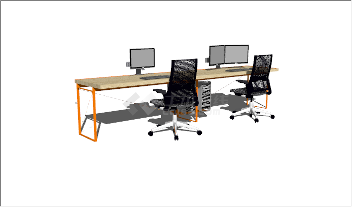北欧简约风格办公室桌椅组合su模型-图一