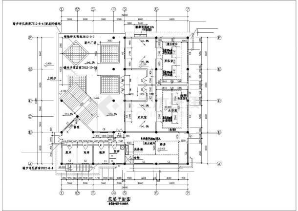 某地多层西磁食堂建筑CAD参考图-图一