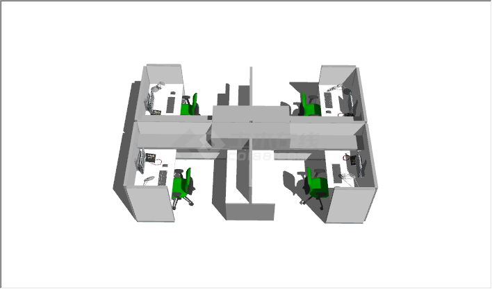 现代简约办公室家具绿色桌椅su模型-图一