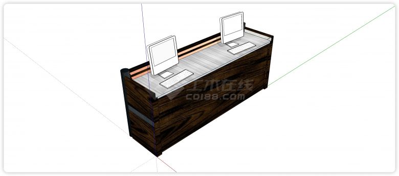 乌木双人电脑桌办公室家具桌椅su模型-图二