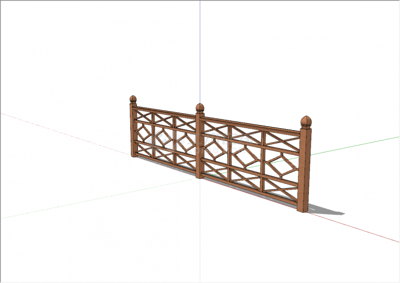 现代工艺户外公园木质栏杆su模型-图二