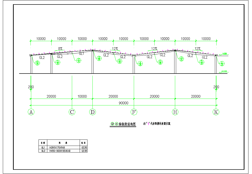 某地150_90多跨门刚钢结构厂房初设施工图CAD图纸