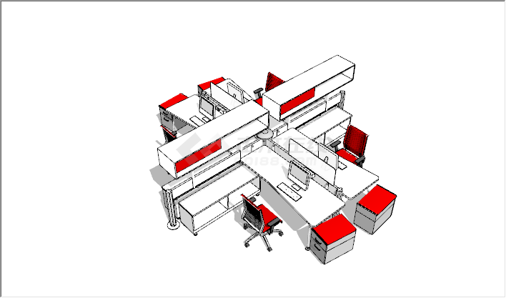 现代办公室红色家具桌椅组合su模型-图二