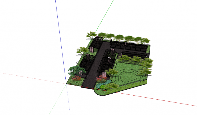 草坪镂空顶棚停车场su模型_图1
