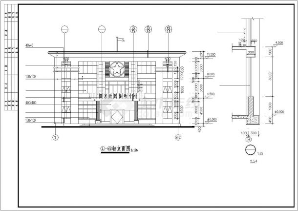 兴宁市某大型居住区740平米3层框架结构活动中心建筑设计CAD图纸-图二