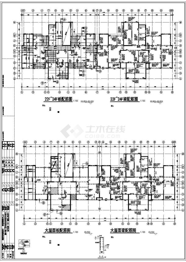 两套24F纯剪力墙结构住宅楼结构设计施工CAD图（(标注明细））-图二
