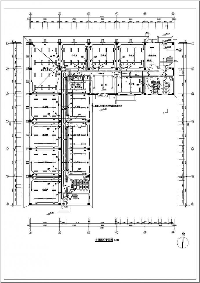 办公楼设计_某五层办公楼电气施工CAD图_图1