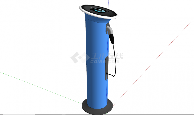 现代蓝色圆柱形充电桩su模型-图二