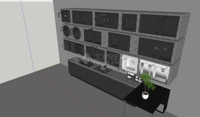 厨房水槽多样式组合su模型-图二