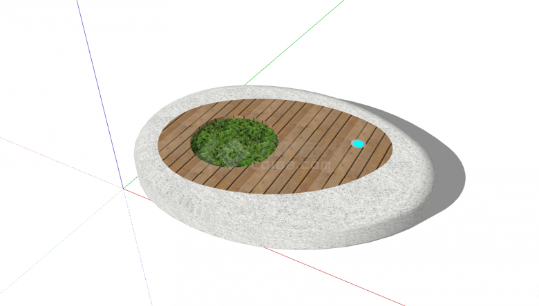 椭圆形石质的中间带有绿色植物的创意前沿树池座椅su模型-图二
