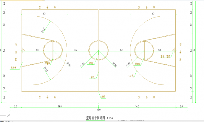 某地篮球场平面详图及大样图CAD图纸_图1