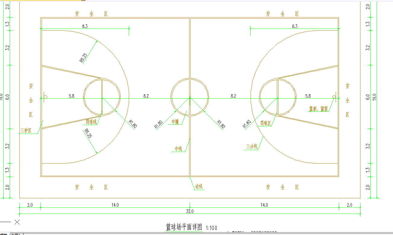 某地篮球场平面详图及大样图CAD图纸