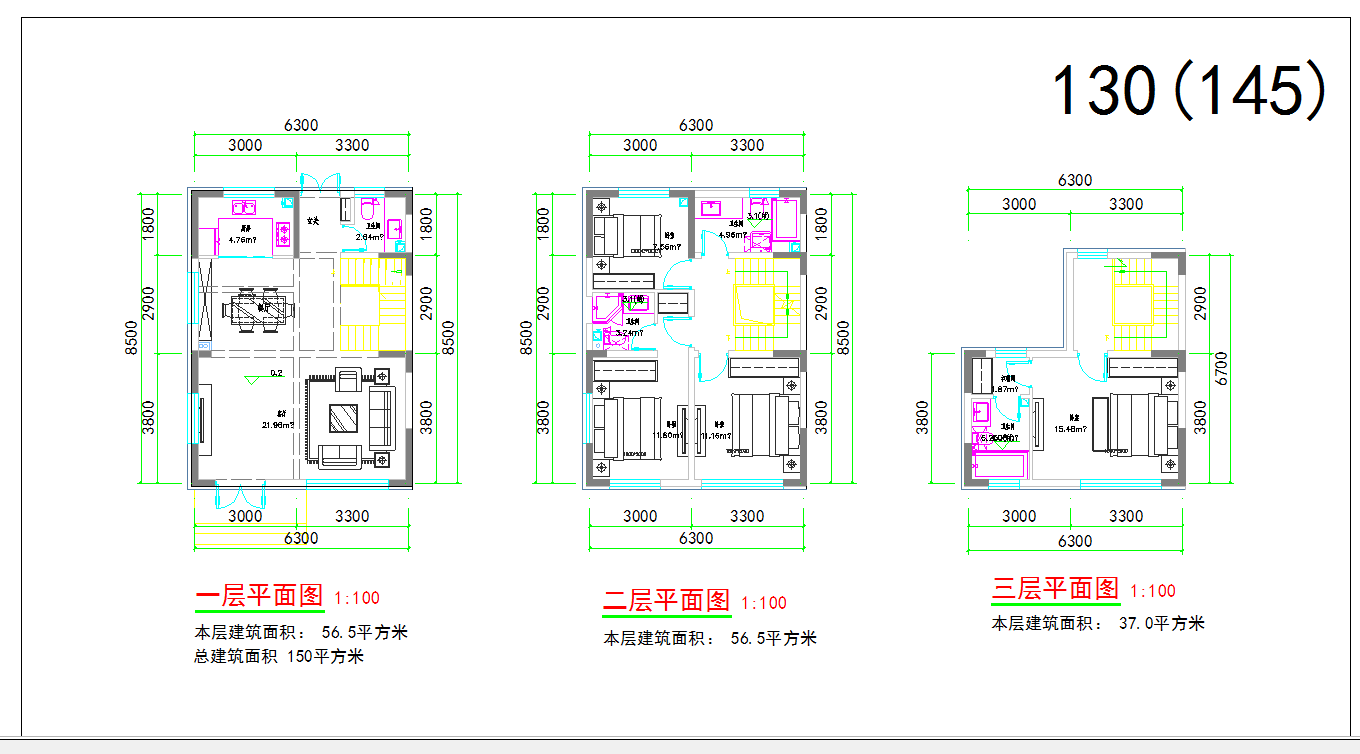 某地平地别墅强排户型图设计CAD图纸