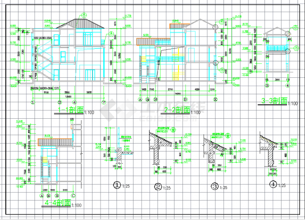 某地三层砖混结构独栋别墅建筑施工图CAD图纸-图二