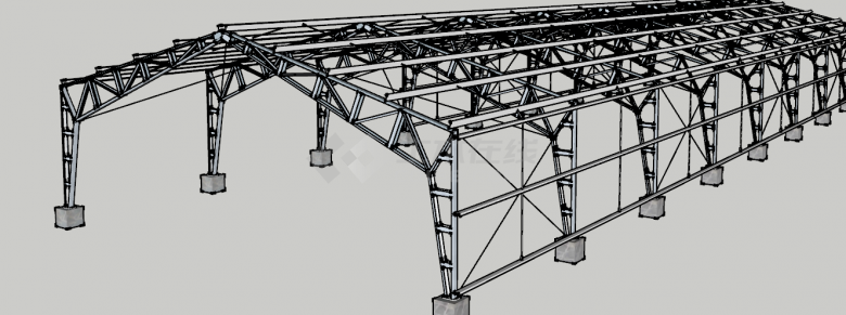 银黑色简约现代钢结构框架 su模型-图一