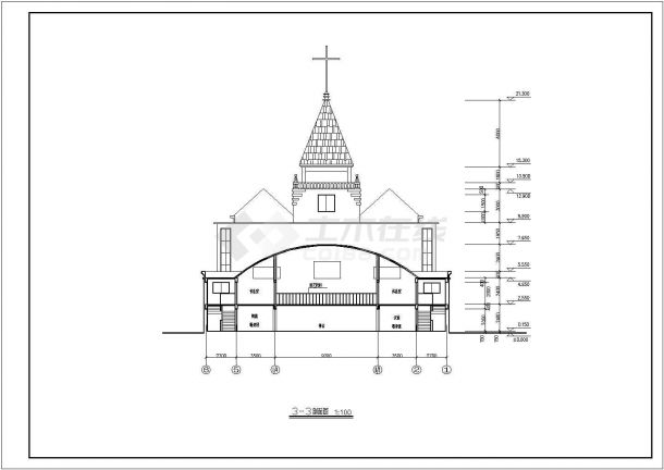 某地框架结构基督教会全套建筑设计CAD图(含设计说明）-图二