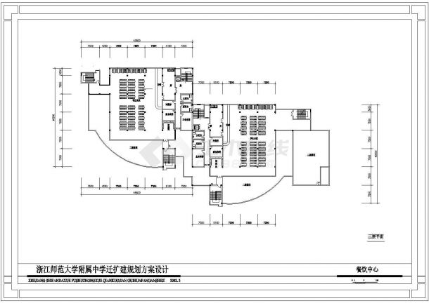 北京海淀区某中学3层学生食堂建筑设计CAD图纸-图二