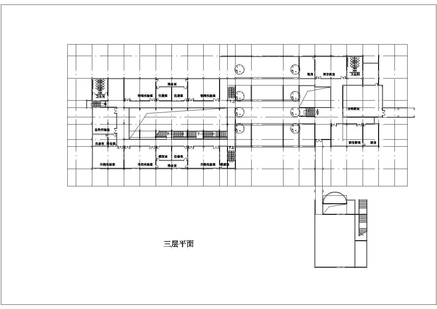 西安某高级中学6层教育中心建筑设计CAD图纸