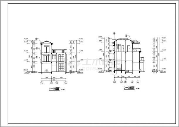 某三层复式框架结构新农村别墅设计cad全套建筑施工图（含设计说明，含结构设计，含效果图）-图二