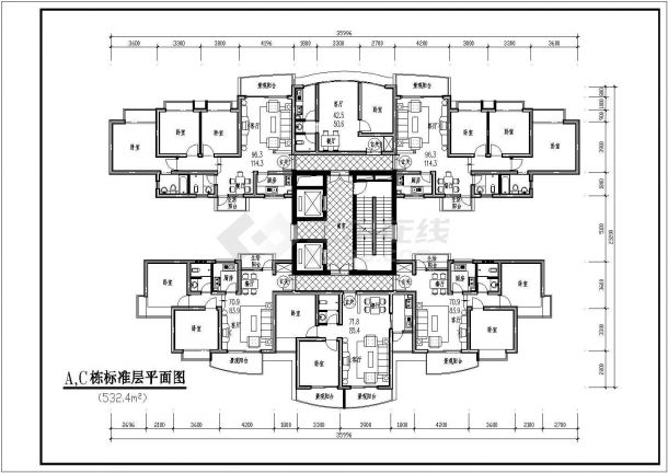 苏州某广场高层户型公寓楼全套建筑施工设计cad图纸-图二