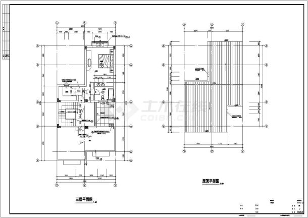 某三层框架结构欧式风格新农村小康别墅设计cad全套建筑施工图（含设计说明，含效果图）-图二