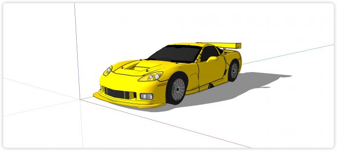 黄色带尾翼双门轿车汽车su模型_图1
